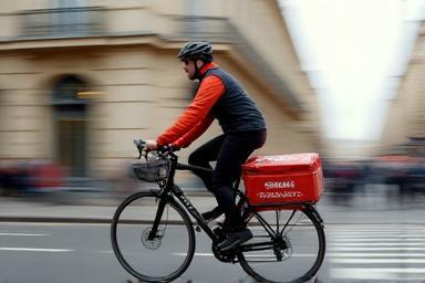 Coursier à vélo transportant des documents à Paris
